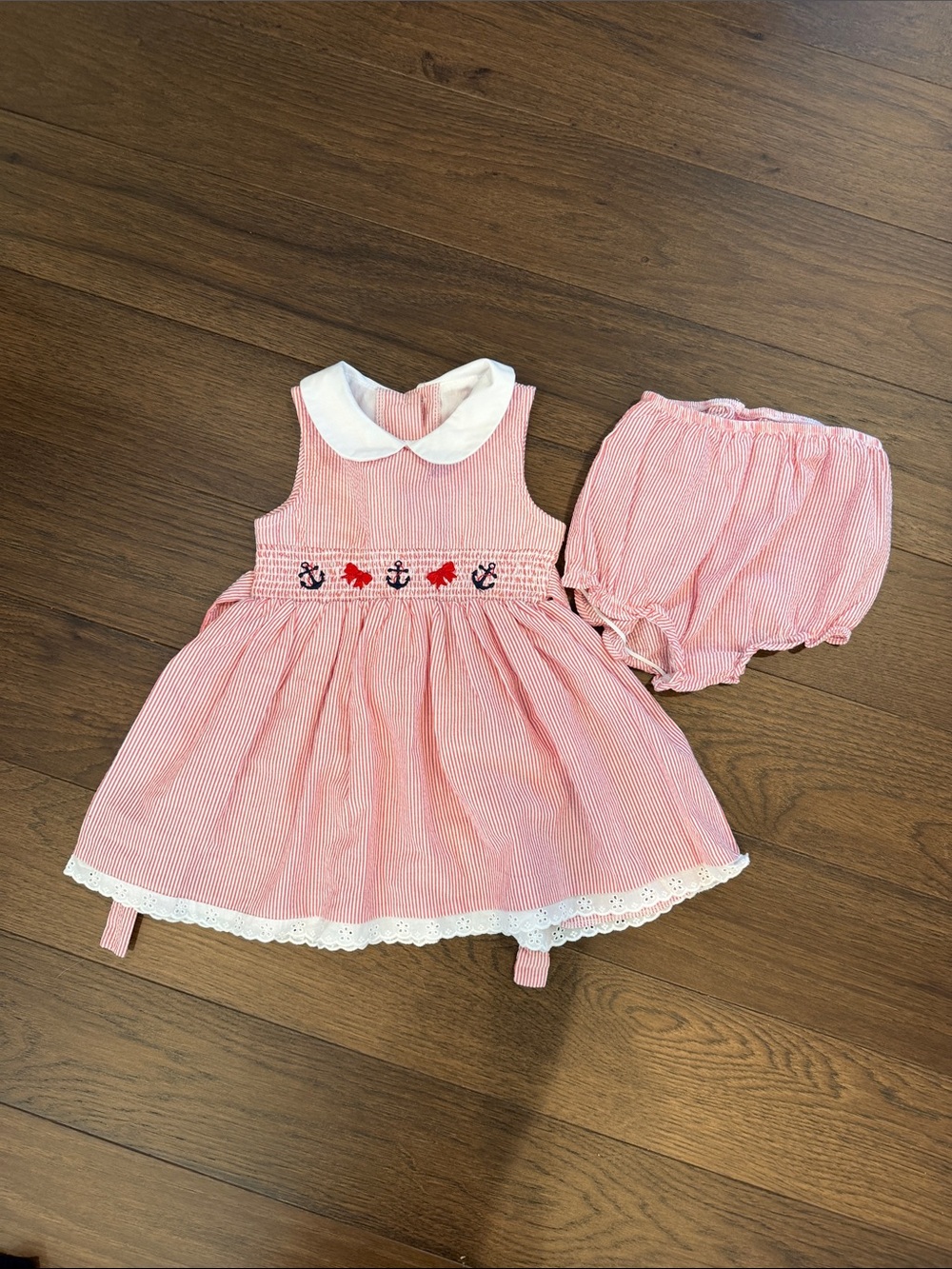 Good Lad Seersucker Nautical Size 24 Months Dress & Bloomers - C8-049